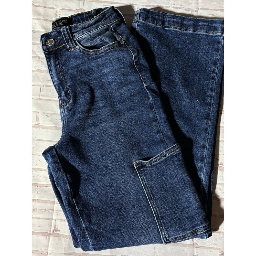 Judy Blue Wide Leg Cargo Jeans Woman's 3/26 Blue Stretch Denim